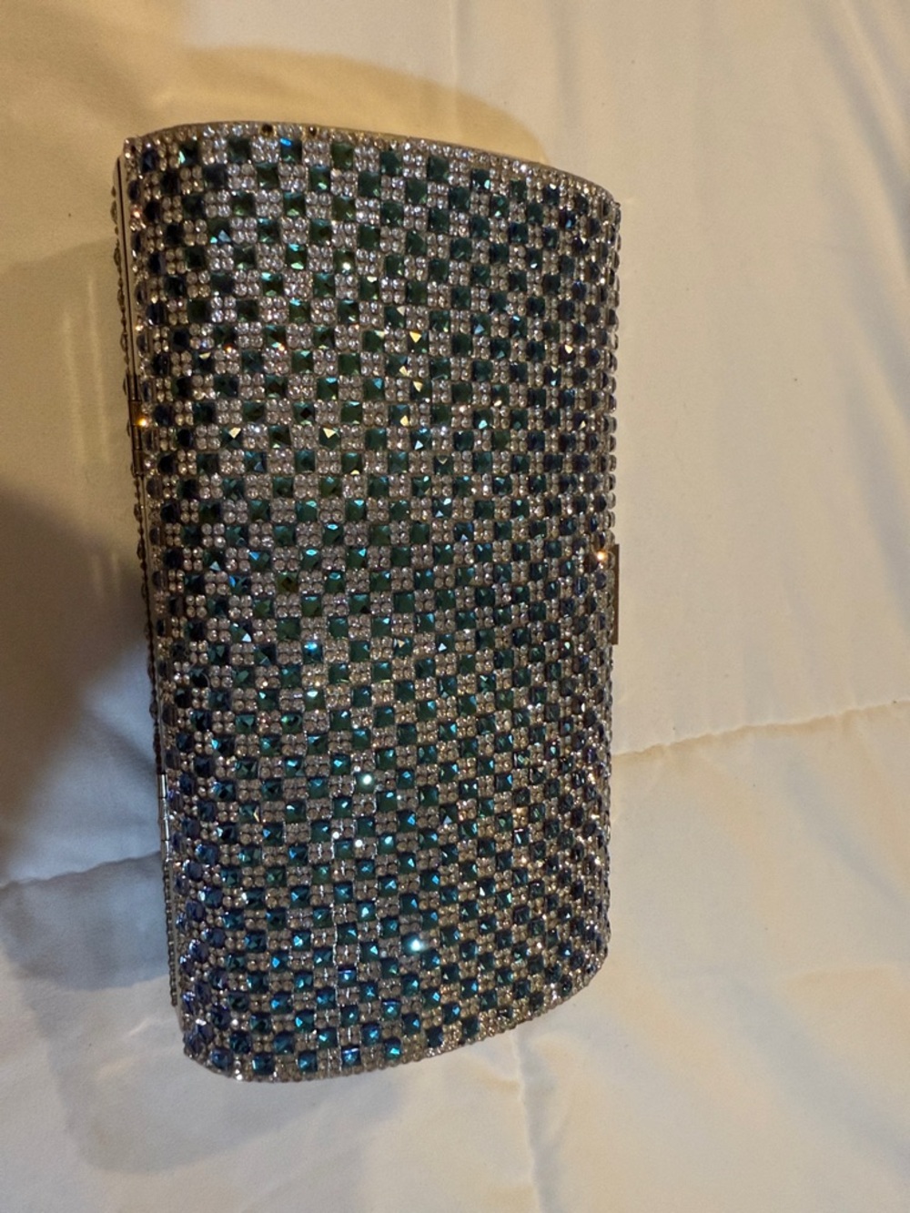 INC International Concepts Teal and Silver Rhinestone Clutch